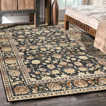 Rugsville Melina Floral Black Persian Carpet 5'7" x 7'7"