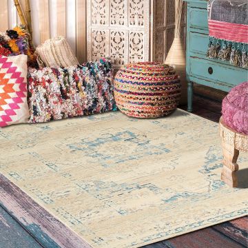 Rugsville Desiree Vintage Oriental Ivory Persian Carpet 5'4" x 7'7"