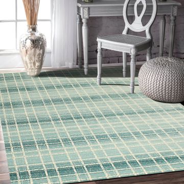 Rugsville Marie Checkered Blue Modern Carpet 5'4" x 7'7"