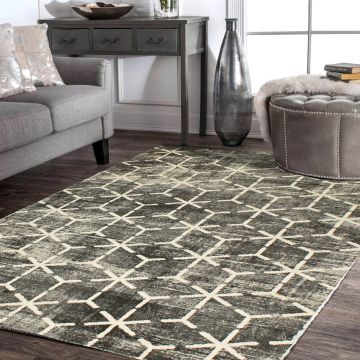 Rugsville Okan Black Geometric Modern Carpet 5'3" x 7'5"