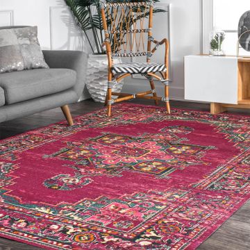 Rugsville Ethelsige Vintage Pink & Purple Oriental Persian Carpet 5'3" x 7'4"