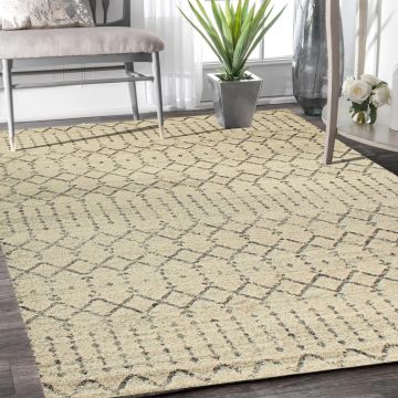 Rugsville Noah Ivory Geometric Modern Carpet 5'3" x 7'9"