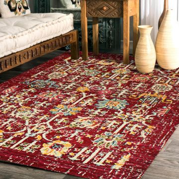 Rugsville Amacker Red & Rust Floral Southwestern Tribal Carpet 5'3" x 7'7"