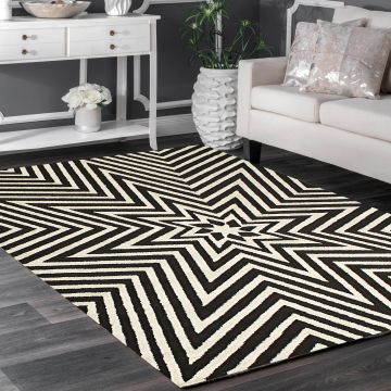 Rugsville Arnborg Black & White Geometric Modern Carpet 5'3" x 7'7"
