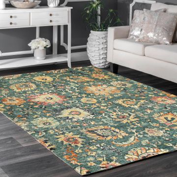 Rugsville Dettwiler Green Floral Transitional Carpet 5'4" x 7'10"