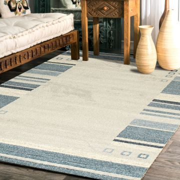 Rugsville Chino Gray Ivory Stripe Modern Gabbeh Carpet 5'3" x 7'8"