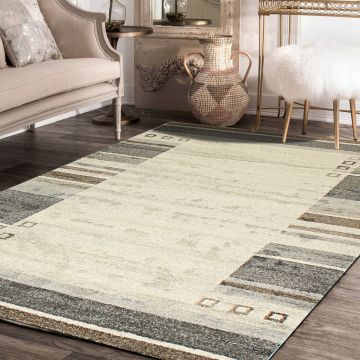 Rugsville Hugo Ivory Bordered Gabbeh Carpet 5'3" x 7'6"