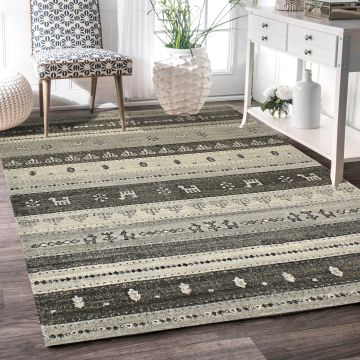 Rugsville Gianna Gray Stripe Tribal Carpet 5'3" x 7'8"
