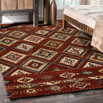 Rugsville Farren Bohemian Tribal Red Geometric Persian Carpet 5'3" x 7'9"