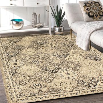 Rugsville Emil Beige Graphic Modern Carpet 5'3" x 8'