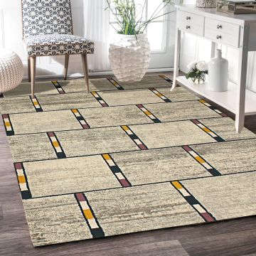 Rugsville Dionne Beige Geometric Modern Carpet 5'3" x 7'7"