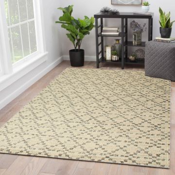 Rugsville Bernetta Ivory Geometric Modern Carpet 5'3" x 7'10"