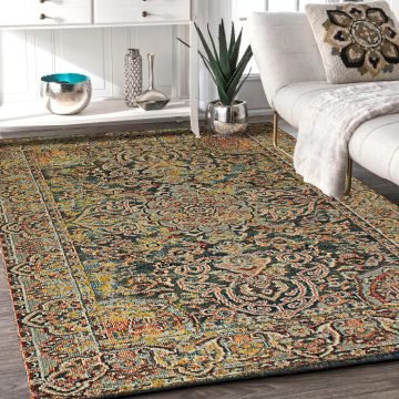Rugsville Evie Black Floral Persian Carpet 5'3" x 7'7"