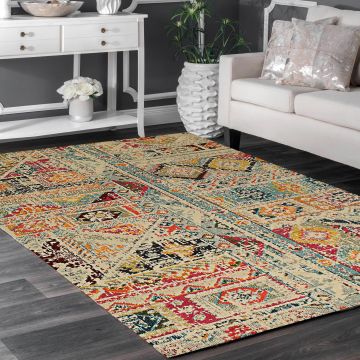 Rugsville Aliya Bohemian Pink Geometric Tribal Carpet 5'3" x 7'7"