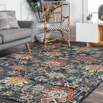 Rugsville Elin Floral Blue Transitional Carpet 5'3" x 7'9"