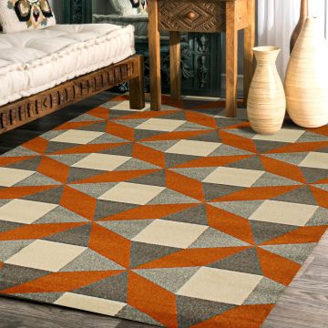 Rugsville Irene Geometric Red Modern Carpet 5'3" x 7'7"