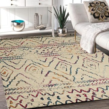 Rugsville Chaya Geometric Ivory Modern Carpet 5'3" x 7'1"