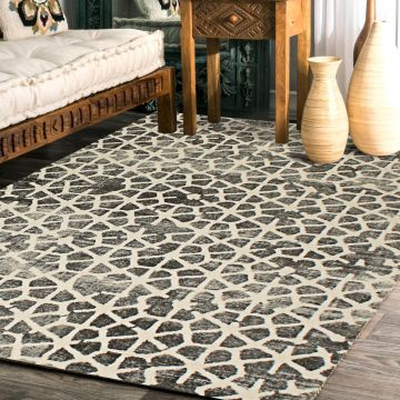 Rugsville Emmalee Geometric Black Modern Carpet 5'3" x 7'7"