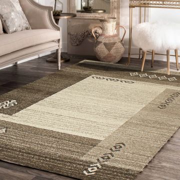 Rugsville Alia Border Brown Modern Carpet 5'3" x 7'6"