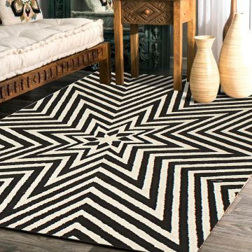 Rugsville Krystal Graphic Black Modern Carpet 5'3" x 7'7"