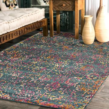 Rugsville Tegan Floral Blue Transitional Carpet 5'3" x 7'6"