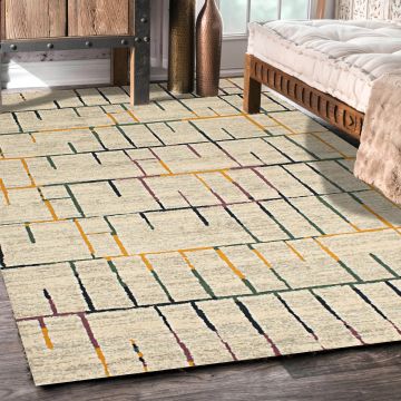 Rugsville Amirah Geometric Ivory Modern Carpet 5'3" x 7'7"