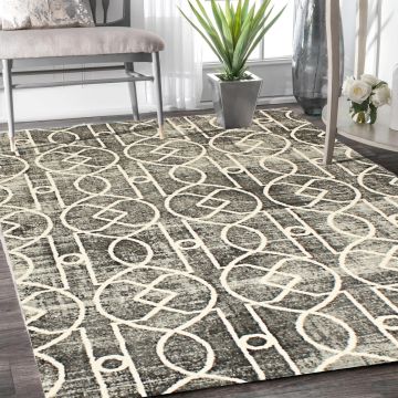 Rugsville Myra Geometric Black Modern Carpet 5'3" x 7'7"