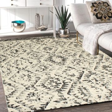 Rugsville Abbie Geometric Ivory Modern Carpet 5'3" x 7'8"