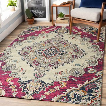 Rugsville Braylee Oriental Pink Modern Carpet 5'3" x 7'9"