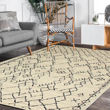 Rugsville Mina Geometric Ivory Modern Carpet 5'3" x 7'9"