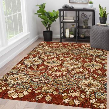 Rugsville Karissa Floral Red Transitional Carpet 5'6" x 7'6"
