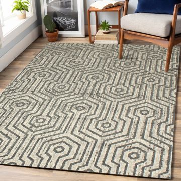 Rugsville Lina Geometric Ivory Modern Carpet 5'3" x 7'7"