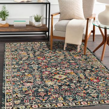 Rugsville Neveah Floral Black Persian Carpet 5'3" x 7'8"