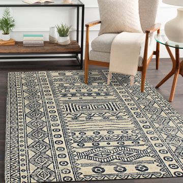 Rugsville Karis Bohemian Ivory Geometric Tribal Carpet 5'3" x 7'9"