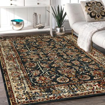Rugsville Laurel Floral Black Persian Carpet 5'4" x 7'9"