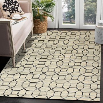Rugsville Yamileth Geometric Ivory Modern Carpet 5'3" x 7'9"