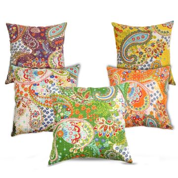 Rugsville Ethnic Kantha Paisley Assorted Cushion cover 18"x18" 5 pc Set
