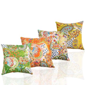 Rugsville Ethnic Kantha Paisley Assorted Cushion cover 18"x18" 4 pc Set
