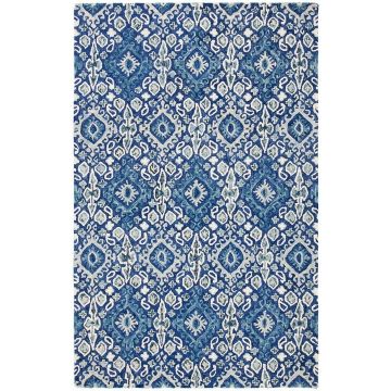  Tuscan Denim Blue Floral Handmade Wool Carpet 