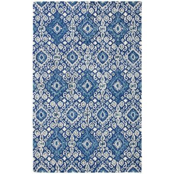  Tuscan Denim Blue Floral Handmade Wool Carpet 