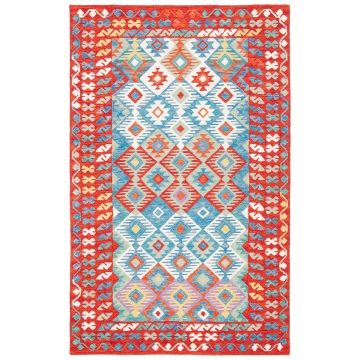  Tuscan Red Blue Bohemian Handmade Wool Carpet 