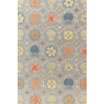 Cyclades Aster Floral Aqua  Handmade Wool Carpet 