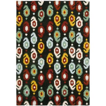 IKAT Charcoal Multi Bohemian Handmade Wool Carpet 