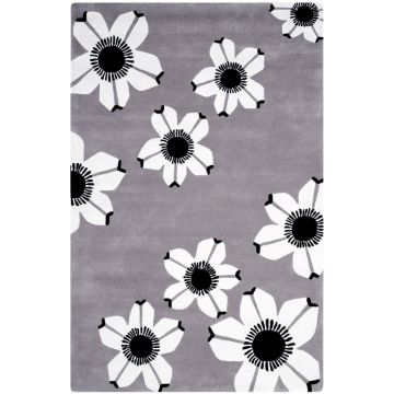 Blossom Daisy Floral Grey Handmade Wool Carpet 