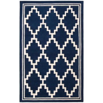 Evie Staira Modern Navy Handmade Wool Carpet 