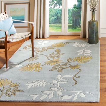 Poppy Bavel Floral Grey Handmade Wool Carpet 
