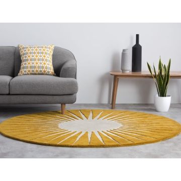 Sun Rays Burst Modern Gold Handmade Wool Carpet 
