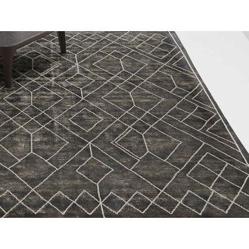 Linear Diona Geometric Charcoal Handmade Wool Carpet 