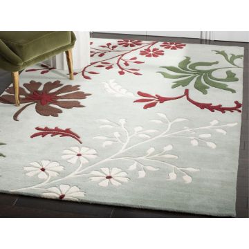 Blossom Fiona Floral Grey Handmade Wool Carpet 
