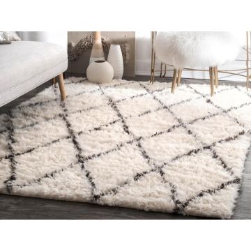 Beni Orain Mometh Moroccan White Handmade Wool Carpet 